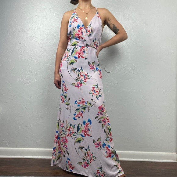 Lush Dresses & Skirts - Lush maxi deep neck open back floral formal/cocktail dress size Small